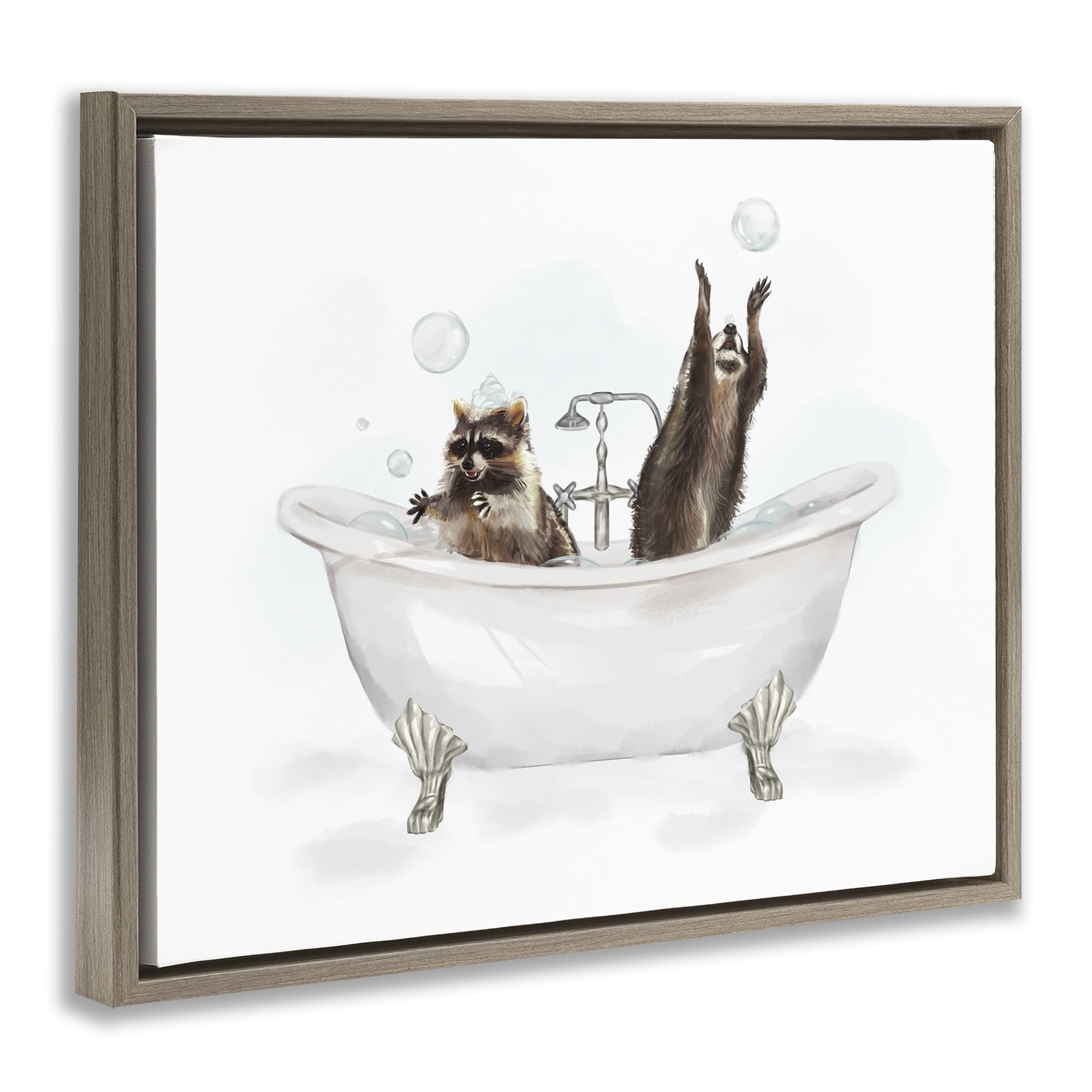 Stupell Industries Raccoons Catching Bubbles Typography Painting Brown Floater Framed Canvas Art Print Wall Art, 31 x 25