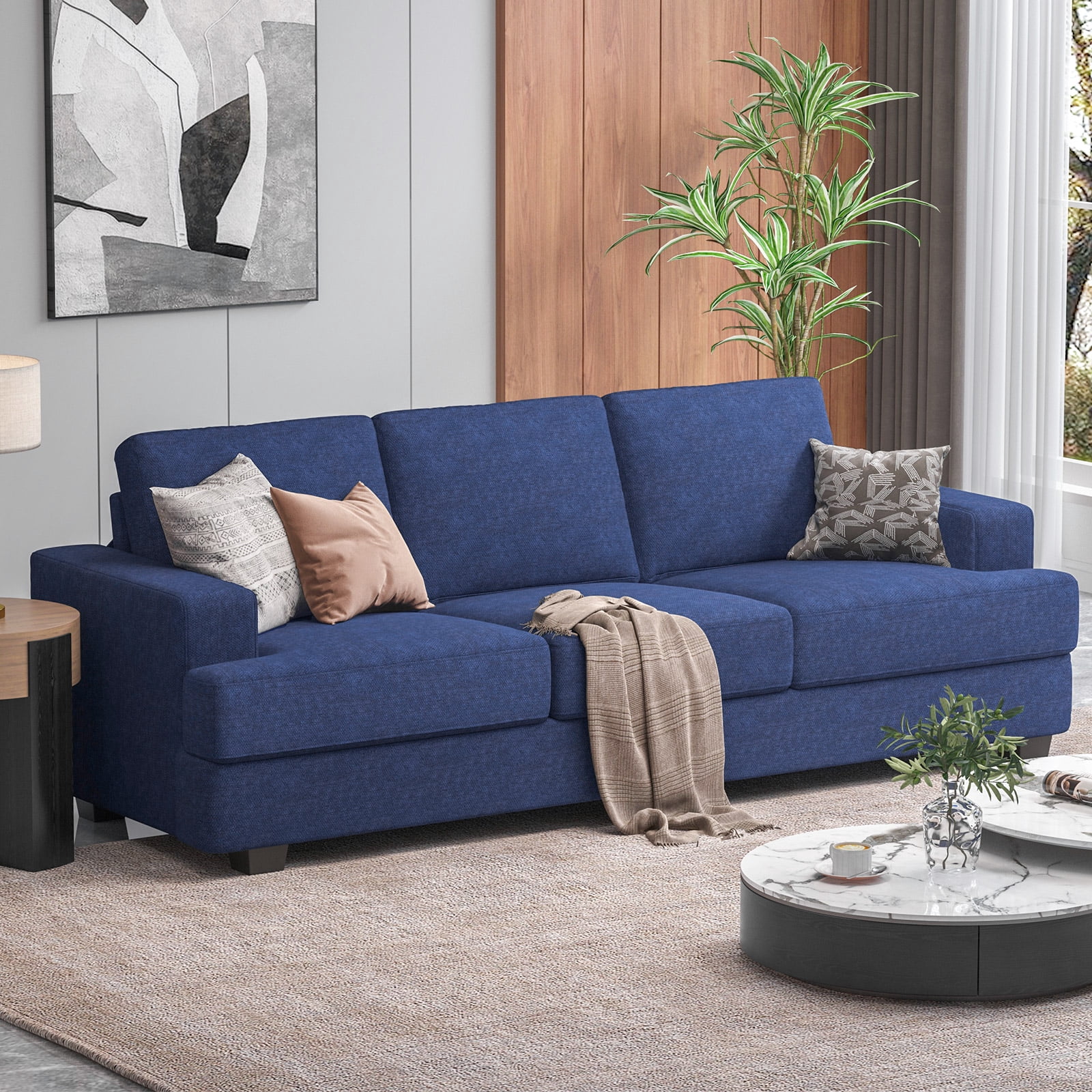 BLAZANT 3 Seater Sofa Oversize, 89" Extra Large Size Sofa Couch with Extra Deep Seats, Modern Loveseat Sofa, Comfortable Fabric, Easy to Install, for Living Room Apartment Lounge, Blue
