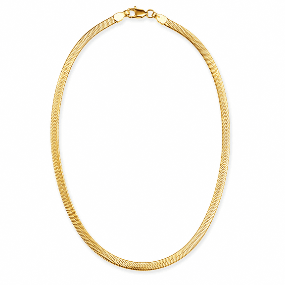 Gold-Plated Copper Flat Snake Chain Necklace, 5mm 16 Inch Herringbone Necklace for Women and Men with Lobster Clasp