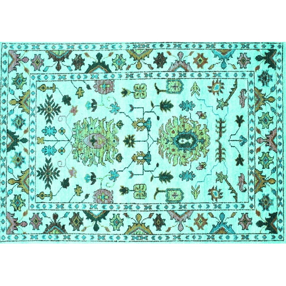 Ahgly Company Machine Washable Indoor Rectangle Abstract Turquoise Blue Contemporary Area Rugs, 7' x 9'