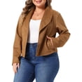 thumbnail image 4 of Agnes Orinda Women's Plus Size Halloween Outfits Faux Suede Jacket Lapel Open Front Long Sleeve Casual Vintage Cropped Coat with Pockets 4X Brown, 4 of 6