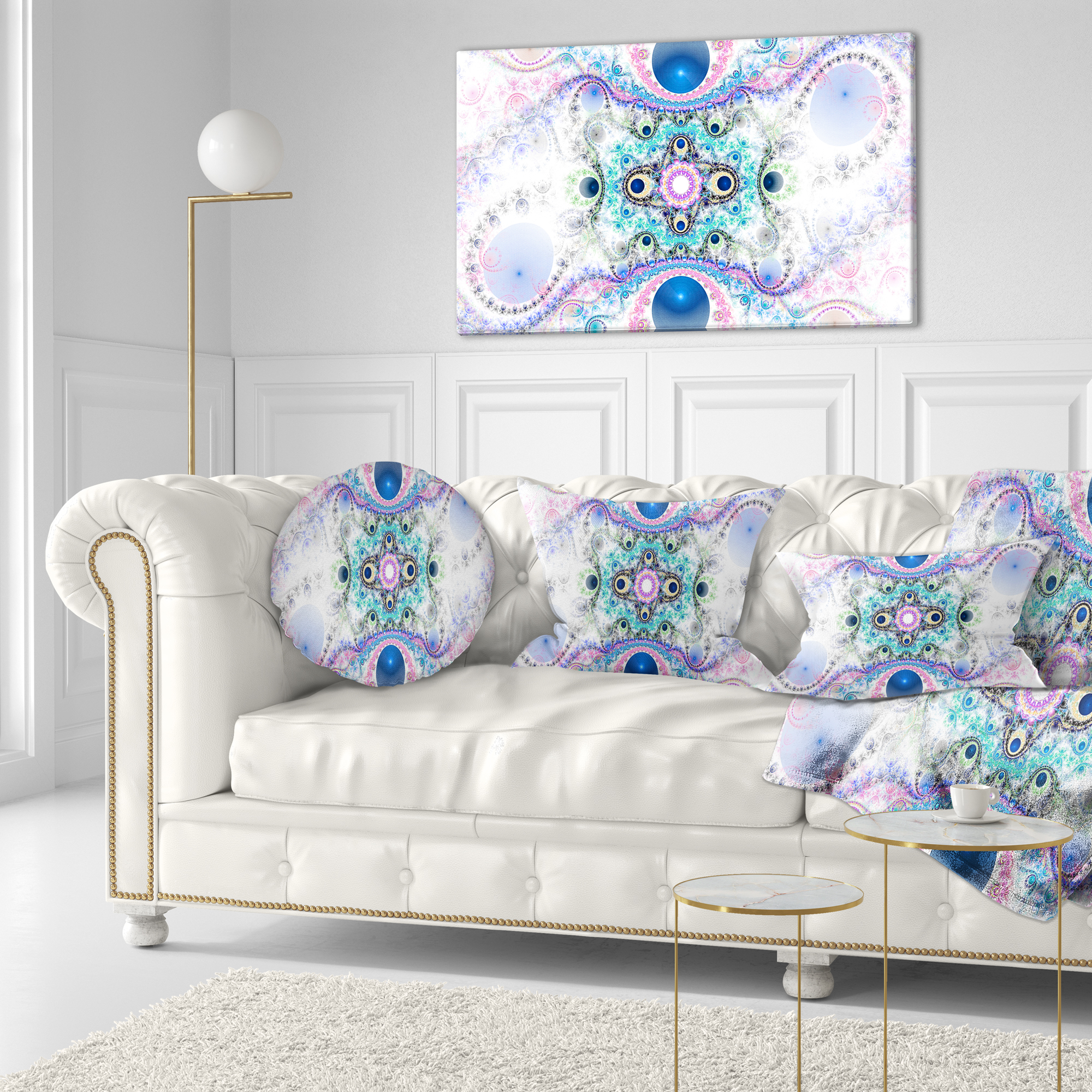 Designart Cryptical Blue Fractal Pattern - Abstract Throw Pillow - 12x20