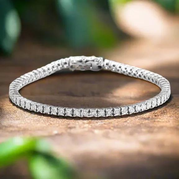 6 carat Round Cut lab created diamond tennis bracelet - 4 prong, White Gold Plated, sterling sliver