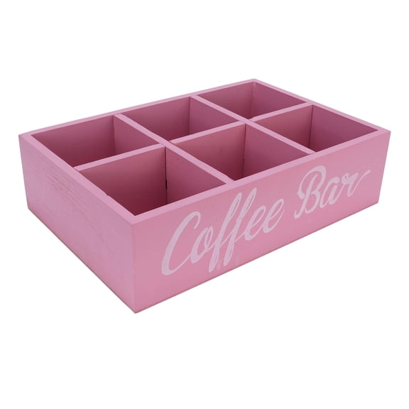 Suodoka 6‑Compartment Wooden Coffee Bar Organizer – Stylish Coffee Pods, Tea Bags & Cup Storage Box for Home & Office