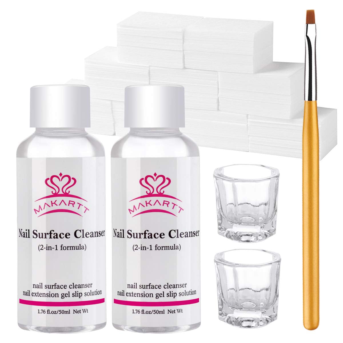 Makartt Slip Solution for Poly Nail Gel 3 in 1 Formula Nail Cleanser with Gel Nail Brush Lint-free Wipes Glass Cup for Christmas