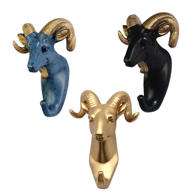 3 piezas resina Animal cabeza de cabra monedero para proteger llave colgante de pared decoración para hogar perfecl Gancho decorativo de resina