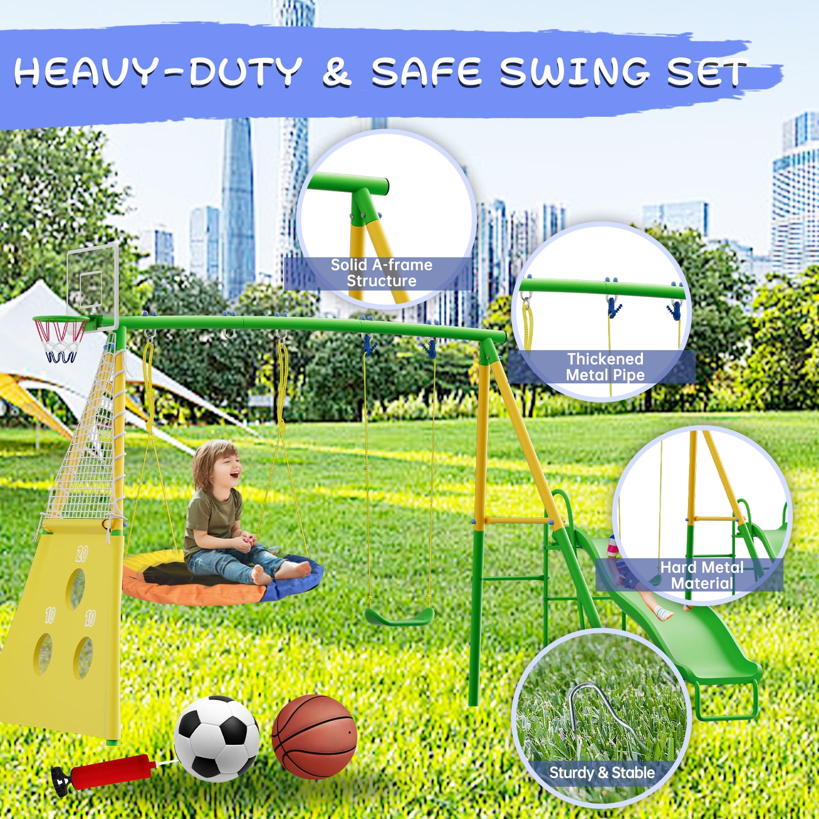 FLESHANDBLOOD Swing Big 2枚 SENCHO GINSYTALIOR 5-in-1 Swing Set, Outdoor Metal Swing