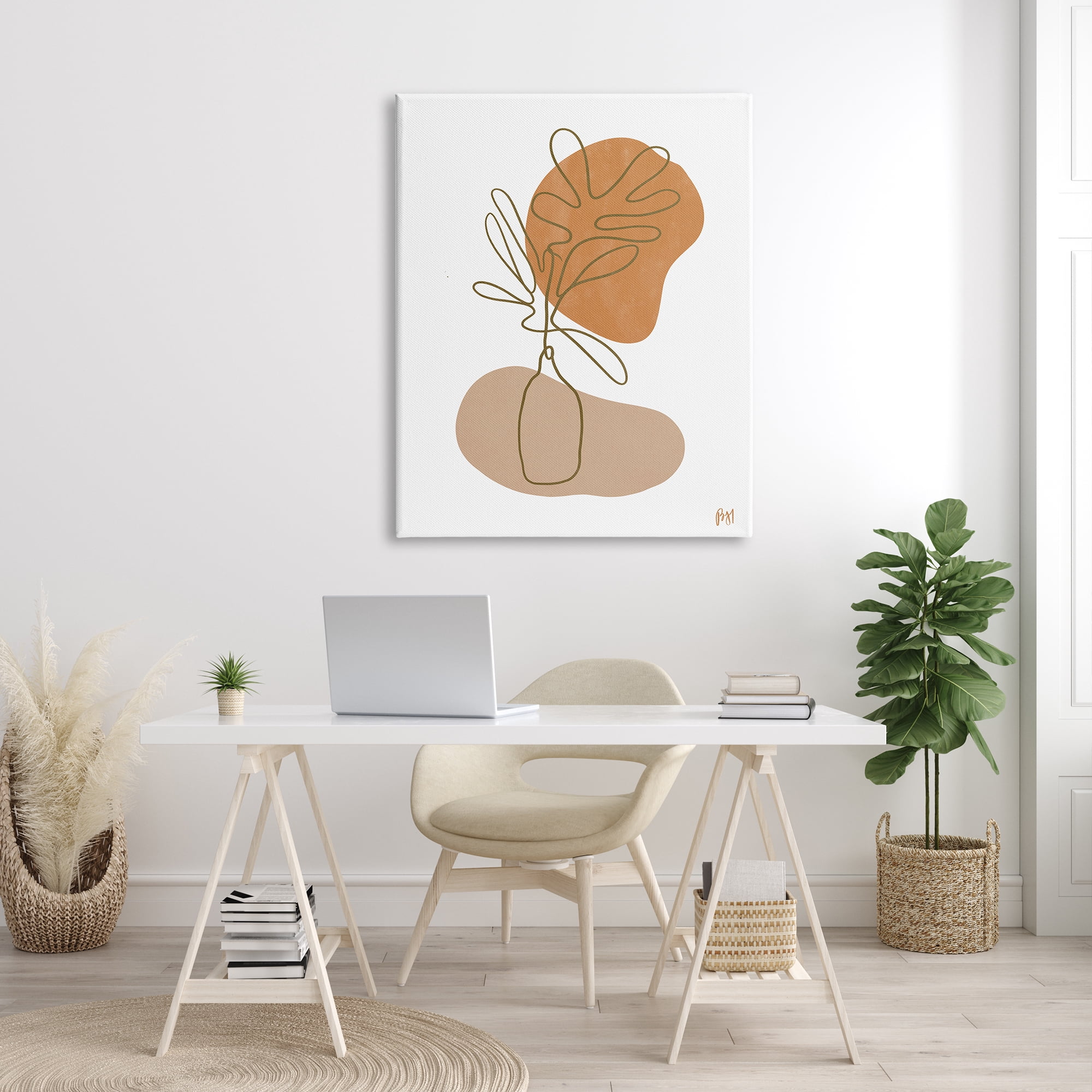 Stupell Indtries Tropical Plant Line Drawing Abstract Groovy Boho Shapes,36 x 48,Design by Birch&Ink