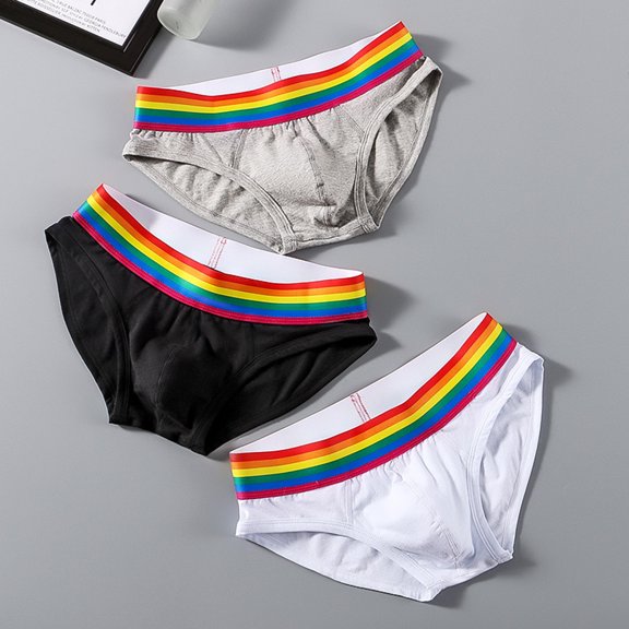 zeranth Men Briefs Mid Waist Elastic Rainbow Color Anti-septic U Convex Contrast Color No Constraint Casual Men Underpants Sport Underwear