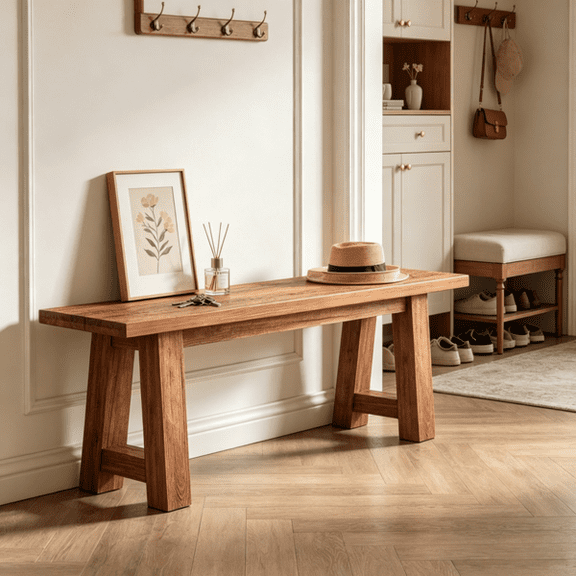 Solid Wood Entryway Bench, Farmhouse Industrial A-Frame Bench, Indoor Outdoor Multipurpose Shoe Bench Dining Bench for Bedroom Porch Hallway