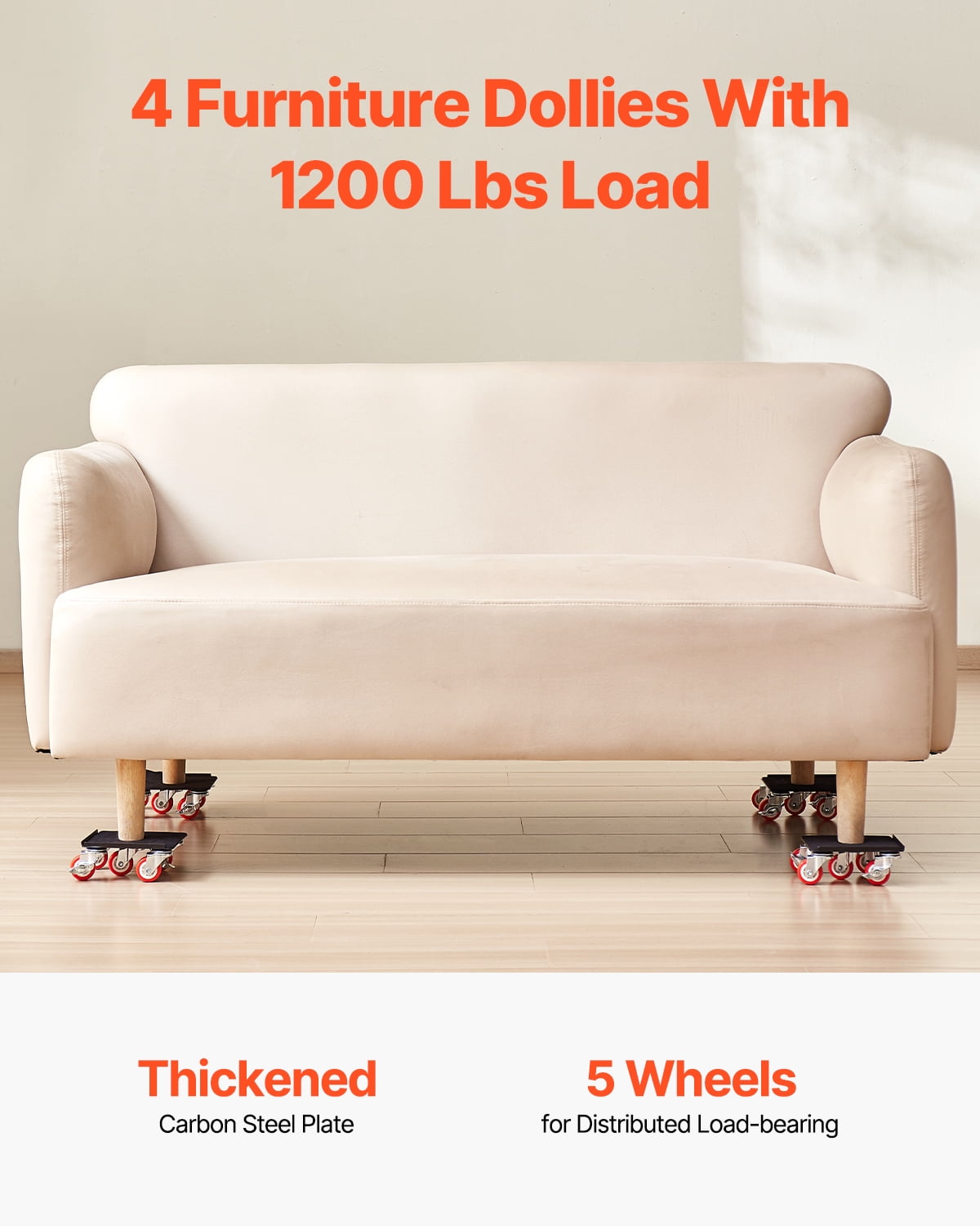 VEVOR Furniture Dolly, Maximum Load 1200 lbs, Heavy Duty Furniture Movers with 5 360° Rotation Wheels, Carbon Steel Panel, Furniture Lift Slider Tool Set for Appliances,Sofa,Fridge,Washing Machine