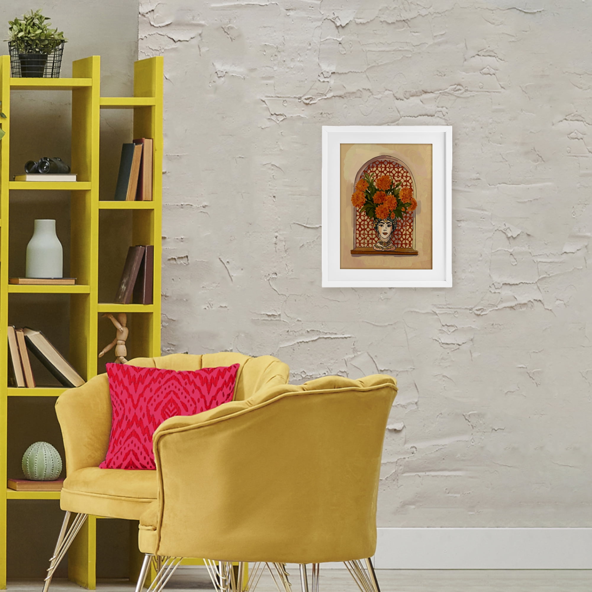 Stupell Industries Ornate Flower Head Vase White Framed Print Under Glass, design by Amelia Noyes