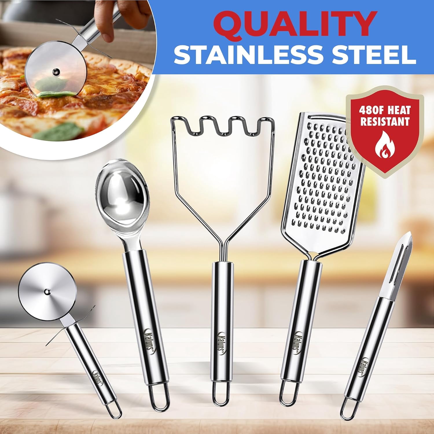 Kaluns Kitchen Utensils Set, 50 Piece Silicone And Stainless Steel Cooking Utensils, Dishwasher Safe and Heat Resistant Kitchen Tools