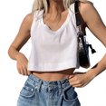 thumbnail image 3 of ITFABS Ladies Casual Short Tops Loose Pure Color U-Neck Wide Camisole Vest, 3 of 9