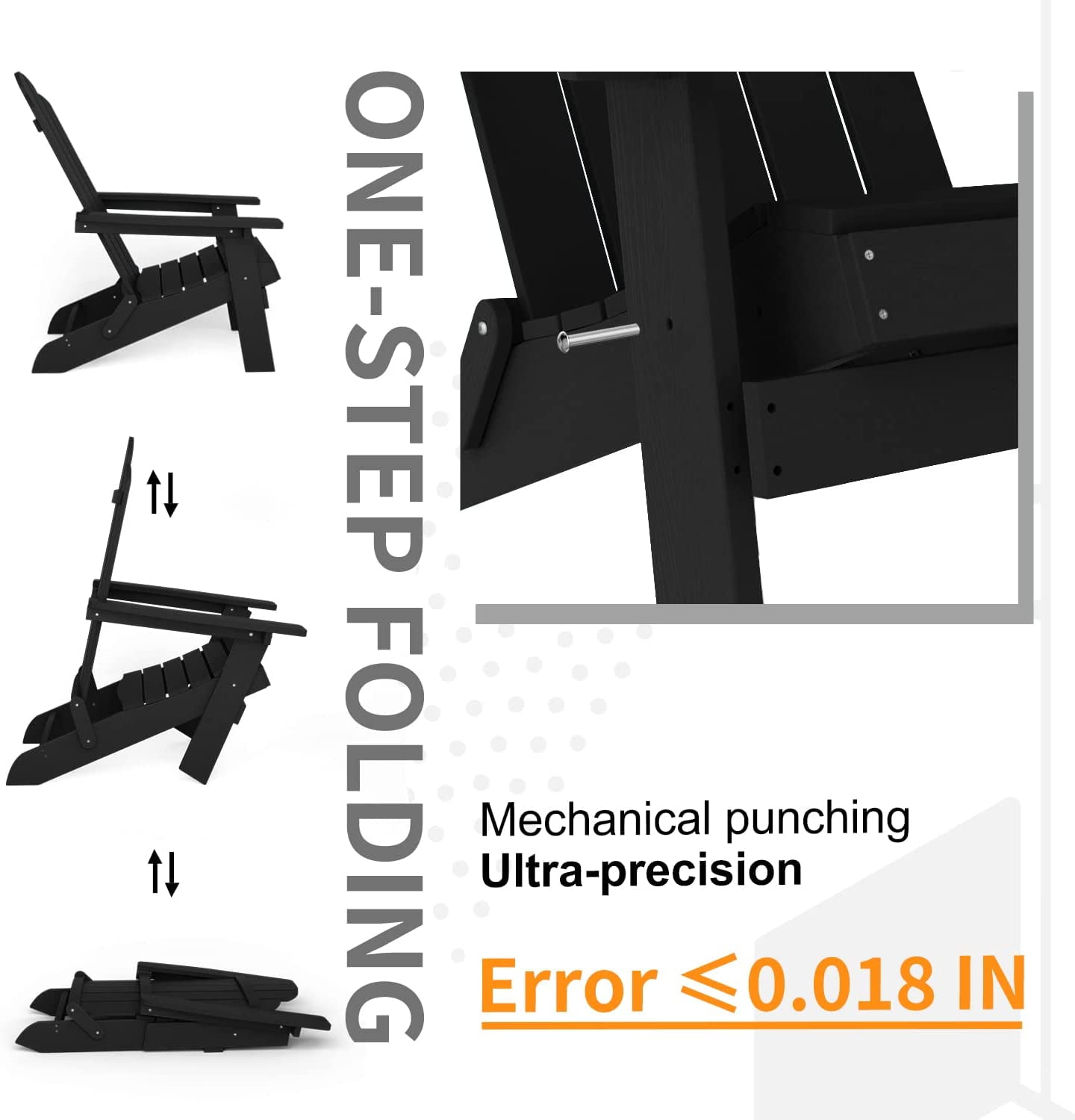 WINSOON Folding Adirondack Chair and Table Set 3 PCS Garden Outdoor Patio, Black Finish