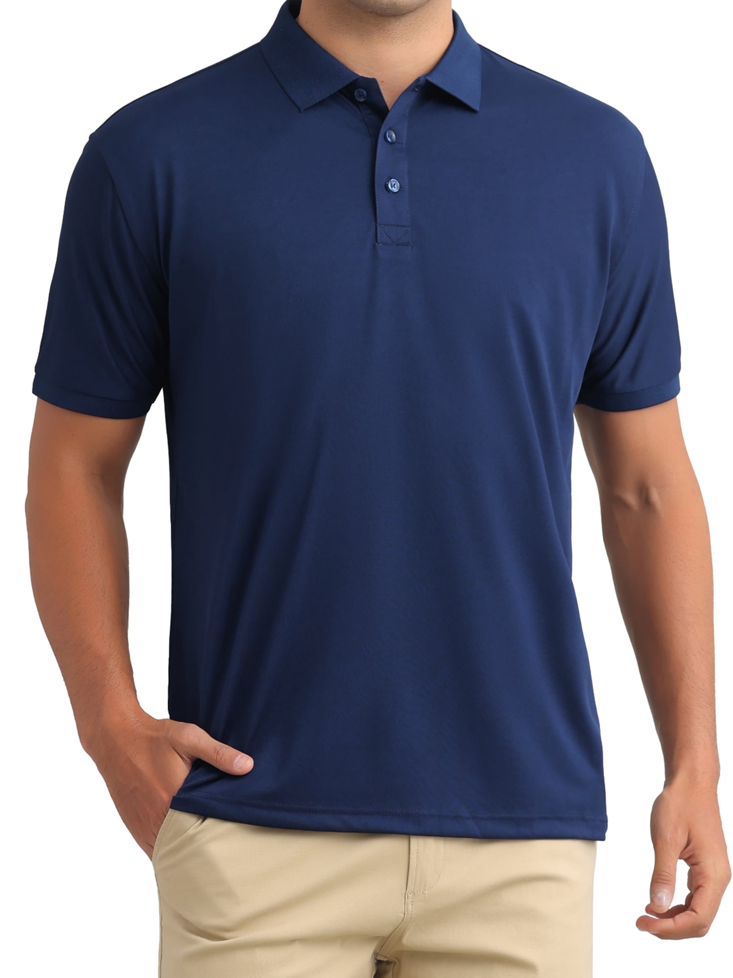 DARING DIVA Men's Solid Stretch Short Sleeve Slim Fit Golf Shirt L Dark Blue