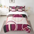 thumbnail image 2 of YST Geometric Circles Swirls Bed in a Bag Twin Modern Pink Purple Black Gray Comforter Set 7 Piece Abstract Geometry Grid Down Comforter Stripes Square Reversible Bedding Set Simple Style, 2 of 5