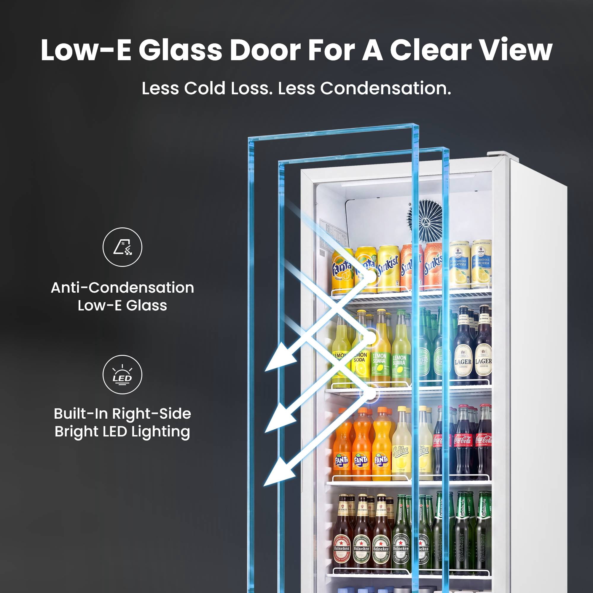 Yeego Commercial Beverage Refrigerator, 10 Cu.Ft Glass Door Drink Display Cooler with LED Light & Adjustable Shelves for Bar, Convenience Store