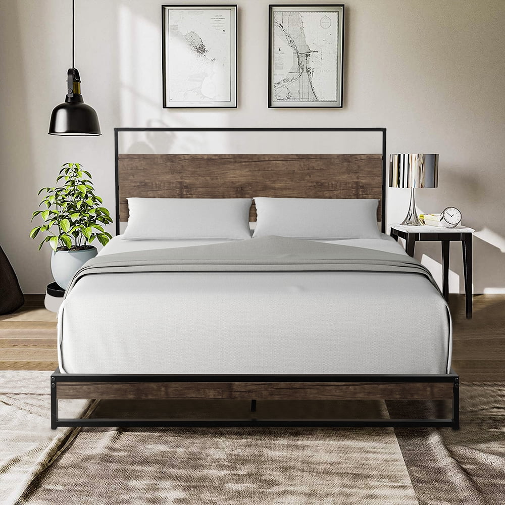 Queen Bed Frame No Box Spring Needed, Black Headboard For Queen Size Bed