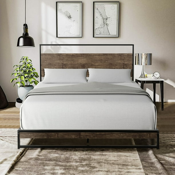 Metal Platform Bed With Headboard, Bed Slats Queen Size