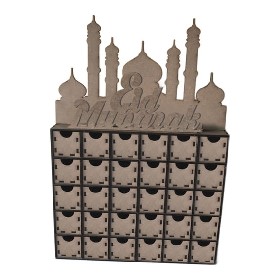 balikha Ramadan Calendar Decoration Wooden Ramadan Ornament Easy to Assemble Party Supplies with Drawers DIY Puzzle for Ramadan Gifts