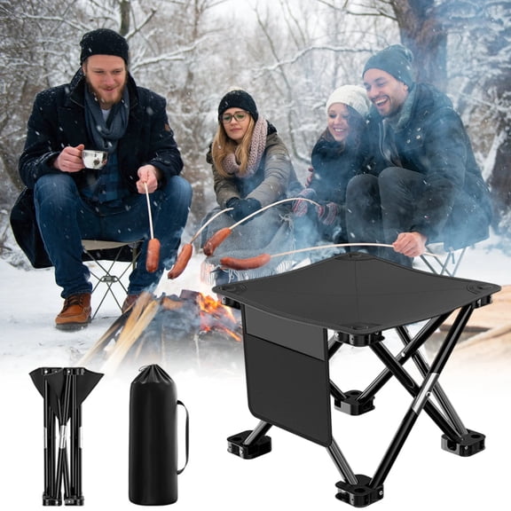 1 Pack 11 Inch Portable Camping Stool(Black)，Collapsible Stool with Carry Bag ，Convenient for Travel ，BBQ，Fishing Hiking Outdoor Folding Stool ，with a Non-Slip seat Cushion (Black)