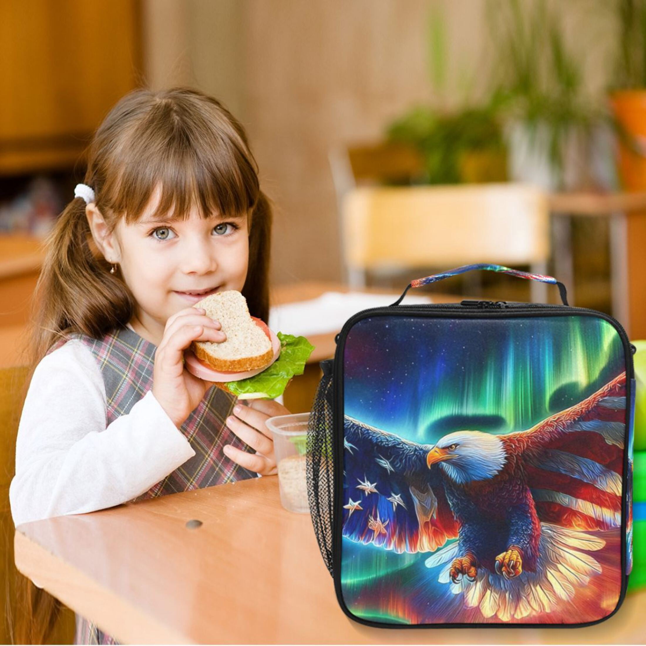ALAZA Eagle Galaxy Lunch Box Insulated Cooler Lunch Bag with Shoulder Strap Meal Prep Tote