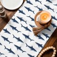 thumbnail image 3 of Blue Coastal Shark Table Runner 72 Inches, Ocean Sea Nautical Bed Runner Dresser Scarves Tabletop for Indoor Outdoor Parties/Ceremony/Banquet, 14" x 72", 3 of 9