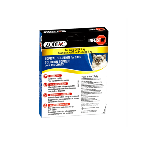 Zodiac Infestop Solution Topique Anti-Puces pour Chats, Pour les Chats de 4 kg et Plus