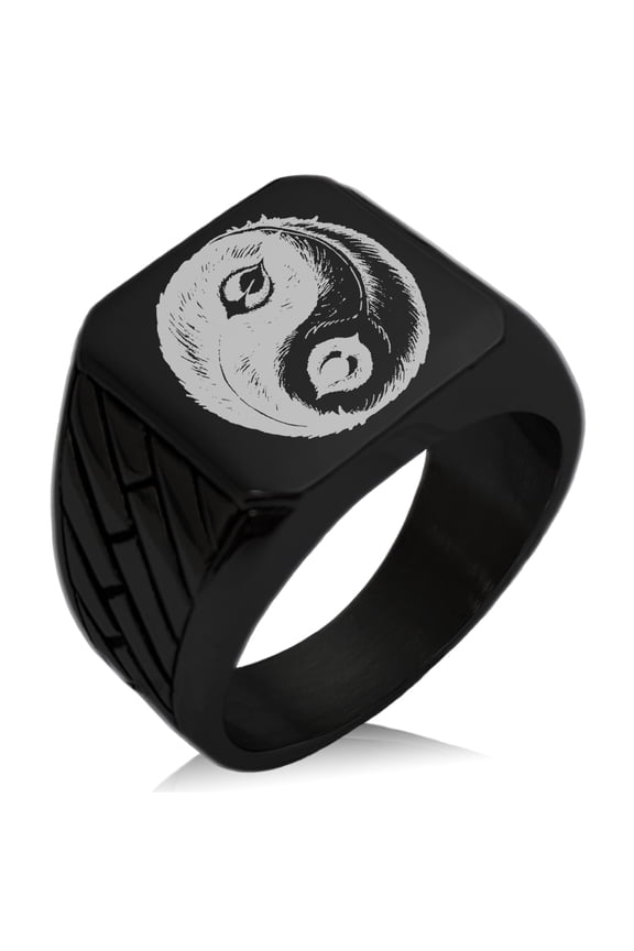 Stainless Steel Peacock Feather Yin Yang Geometric Pattern Biker Style Polished Ring