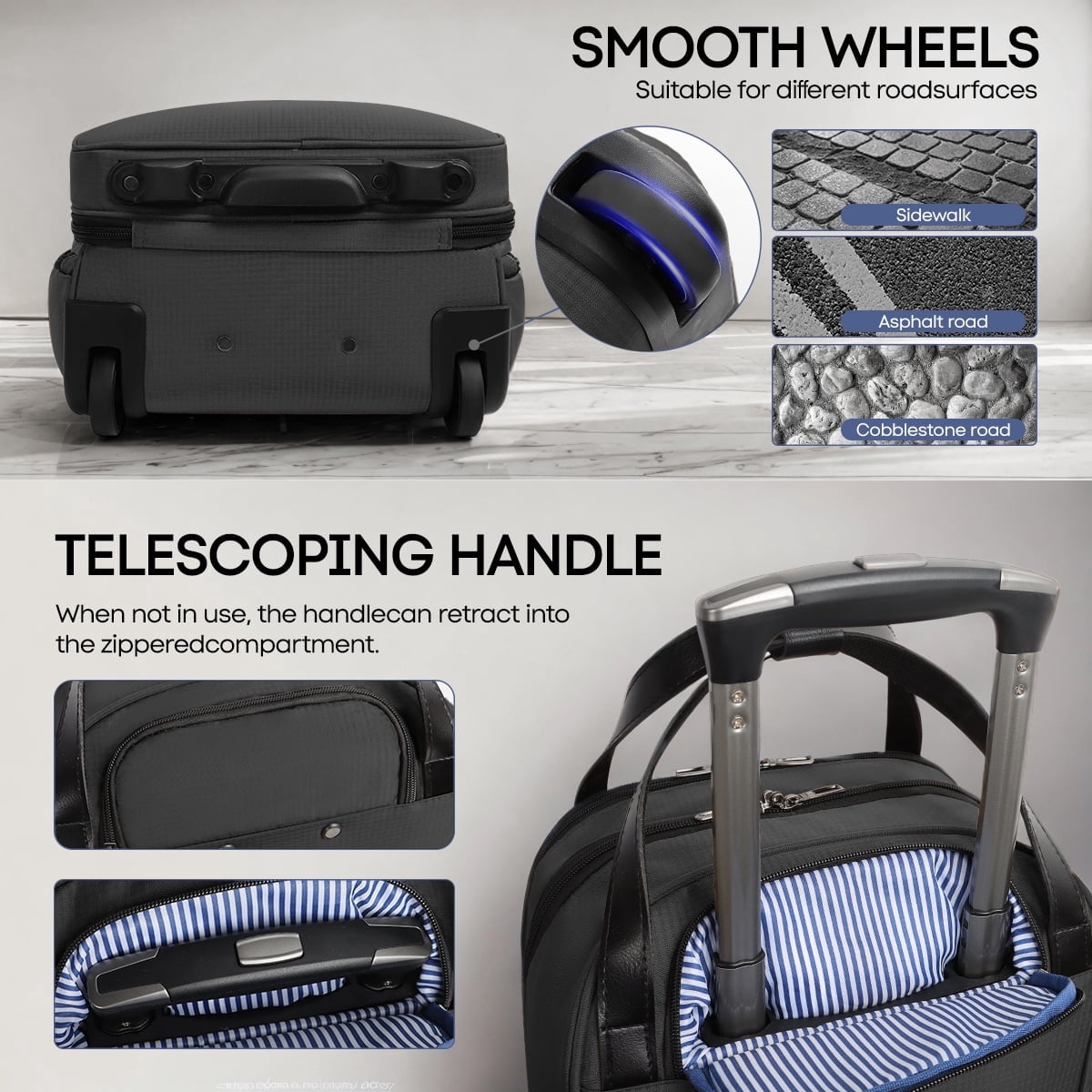 16" Underseat Carry on Luggage for Airplane, Softside Small Rolling Suitcase,Lightweight Personal Item Travel Bag, Black - XJ5011