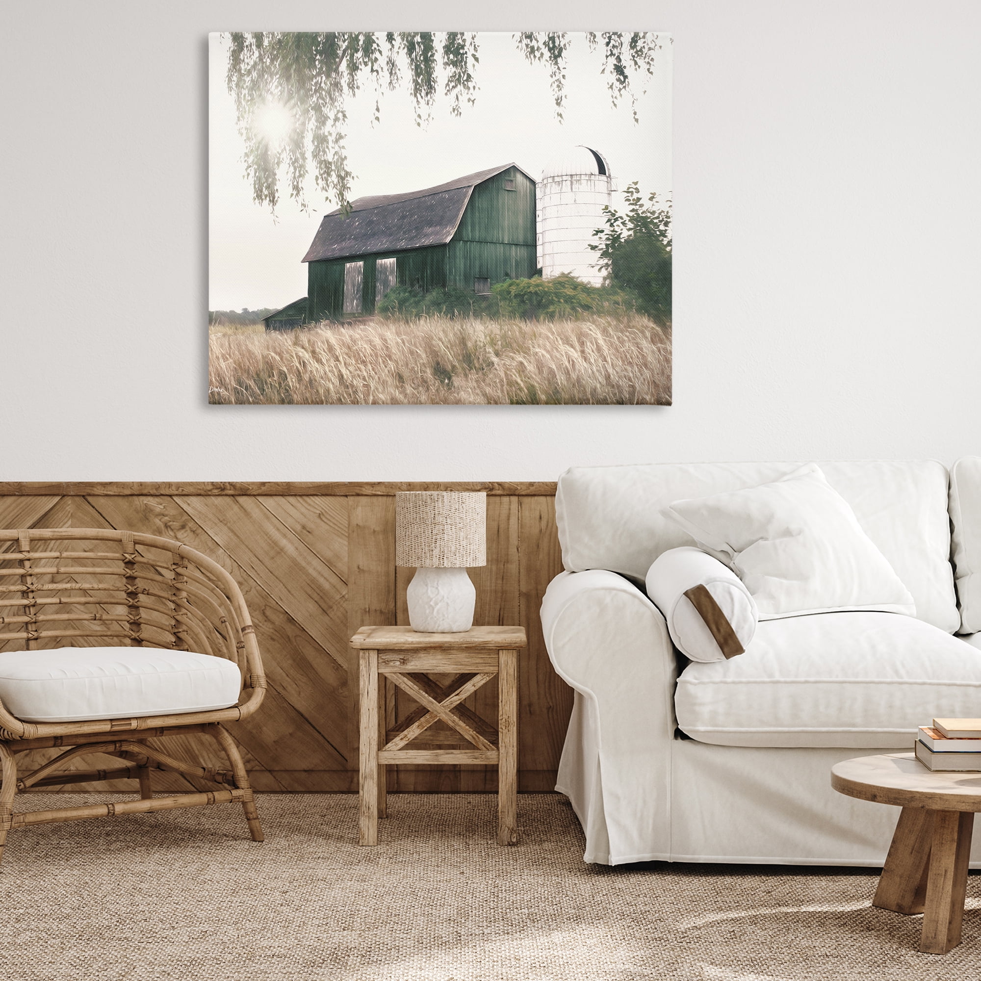 Stupell Industries Green Rustic Barn Landscape Photography Gallery Wrapped Canvas Art Print Wall Art, 48 x 36