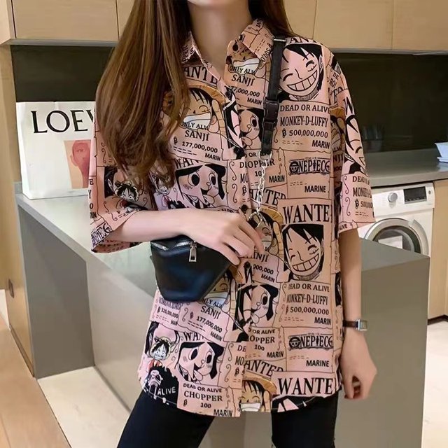 3 Colores Nueva Camisa Suelta De Media Manga Para Los Amantes Coreanos Casual Versátil Gasa Naruto Impreso Polo Camiseta Para Hombres Y Mujeres Moda Dibujos Animados De Corta