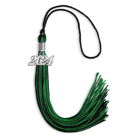 Black/Green Mixed Color Graduation Tassel with Silver Date Drop