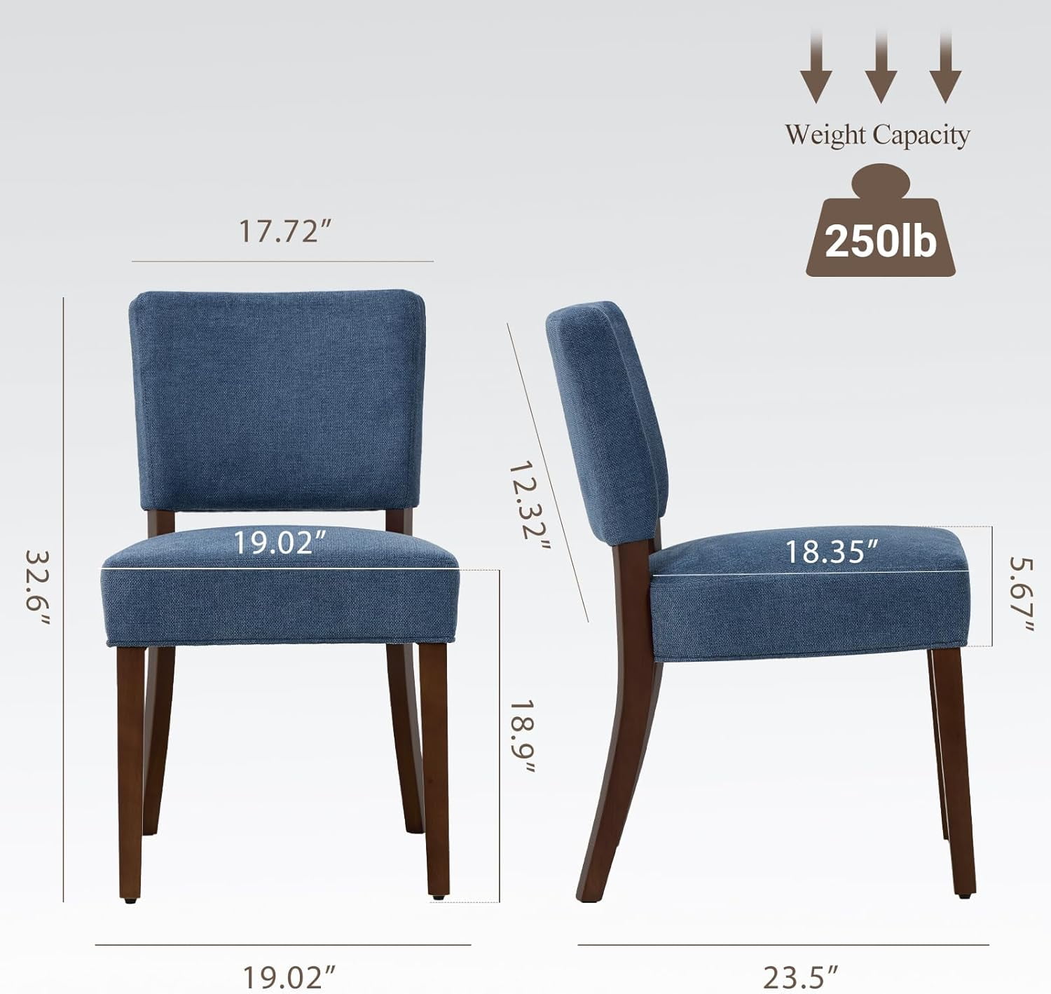 Mid Century Modern Dining Chairs Set of 4, Upholstered Kitchen Chairs with Back, Farmhouse Fabric Side Dining Room Chairs with Wood Legs for Dining Room Kitchen Restaurant, Blue