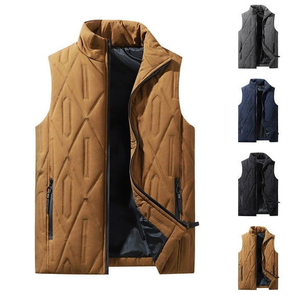 BiZtdJrK Warm Vest for Men Big And Tall Sleeveless Puffer Jacket Full Zip Outdoor Winter Cotton Vests with Zipper Pockets Blue XXXXXL
