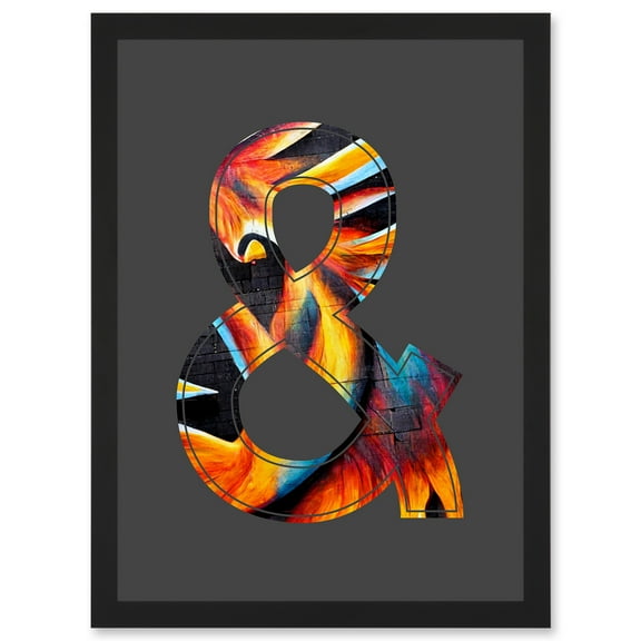Symbol & And Ampersand Sign Golden Bird Decorative Graffiti Mural Alphabet Initial Stencil Artwork Framed Wall Art Print A4