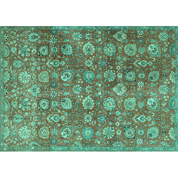 Ahgly Company Machine Washable Indoor Rectangle Persian Turquoise Blue Traditional Area Rugs, 7' x 10'