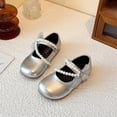 thumbnail image 5 of Viluyesy Girls Vintage-Inspired Flat Shoes – Soft-Sole Leather Lace-Up Dress Shoes with Pearl Bowknot and Delicate Lace Trim, Spring Summer Style Silver Size 11.5, 5 of 10