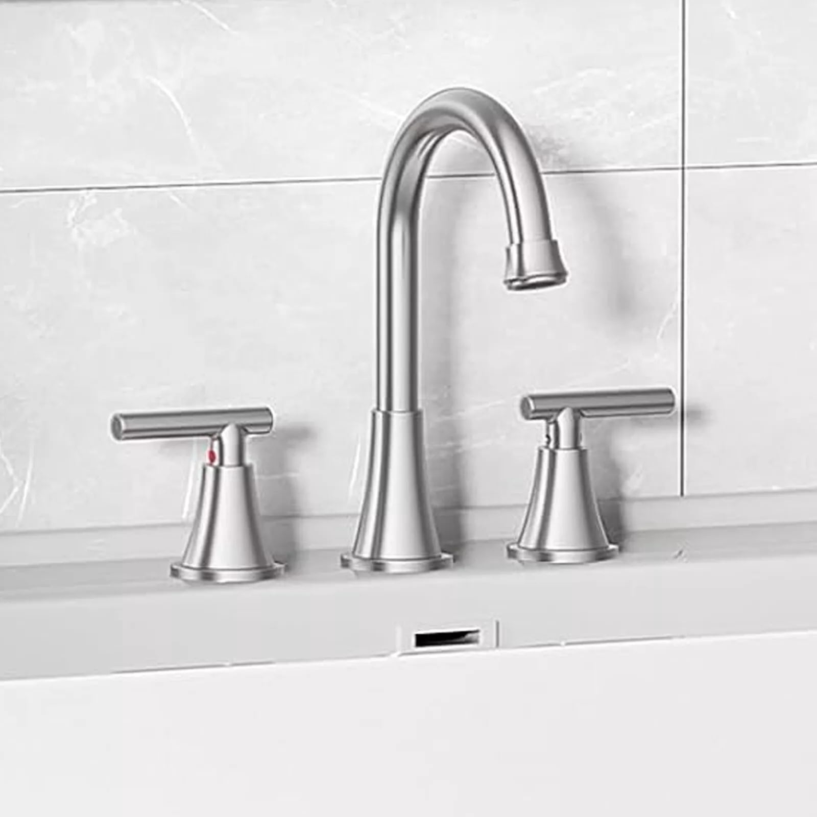 Bathroom Sink Faucet 3 Hole Brushed Nickel Widespread Basin Vanity Mixer w Drain