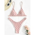 thumbnail image 3 of ZAFUL Women Leisure Terry Cloth Checkerboard Pattern Cheeky Bikini Swimwear Light Pink L, 3 of 5