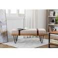 thumbnail image 2 of Guyou Modern Linen Rectangle Ottoman Bench with Two Straps and Metal Legs, Upholstered Bed End Bench Entryway Shoe Bench Dining Table Bench Footstool for Bedroom Living Room, Beige, 2 of 11