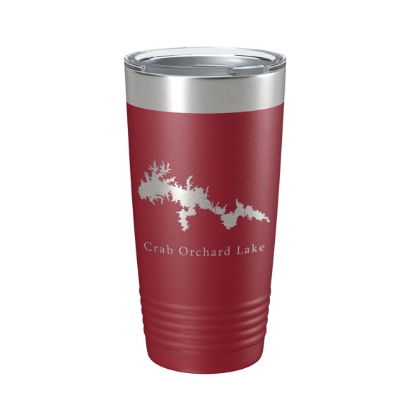 Crab Orchard Lake Map Tumbler Travel Mug Insulated Laser Engraved Coffee Cup Illinois 20 oz Maroon