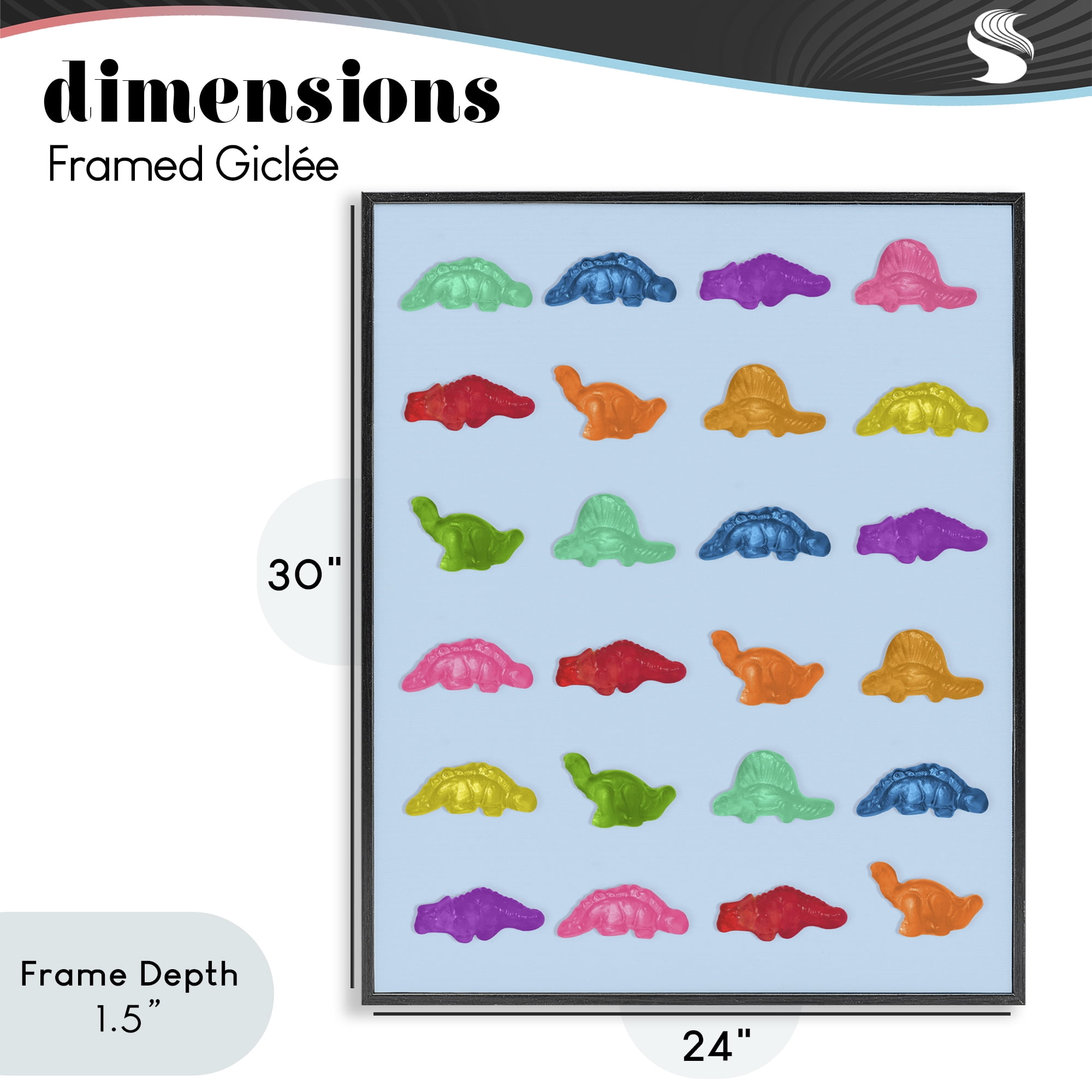 Stupell Industries Colorful Dinosaur Gummies Black Framed Giclee Art, design by LISH Creative