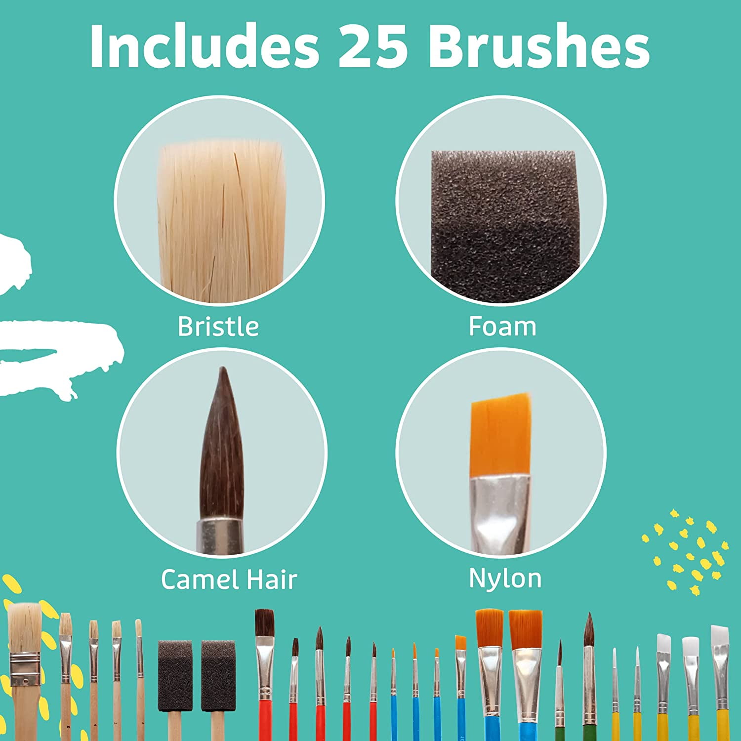 JJEAN-Foam Brushes Wood Handle Paint Brush Set - Use with Craft, Watercolor, Oil, Gouache Paints, Face Art, Washable Paints, Miniature Detailing and Rock Painting