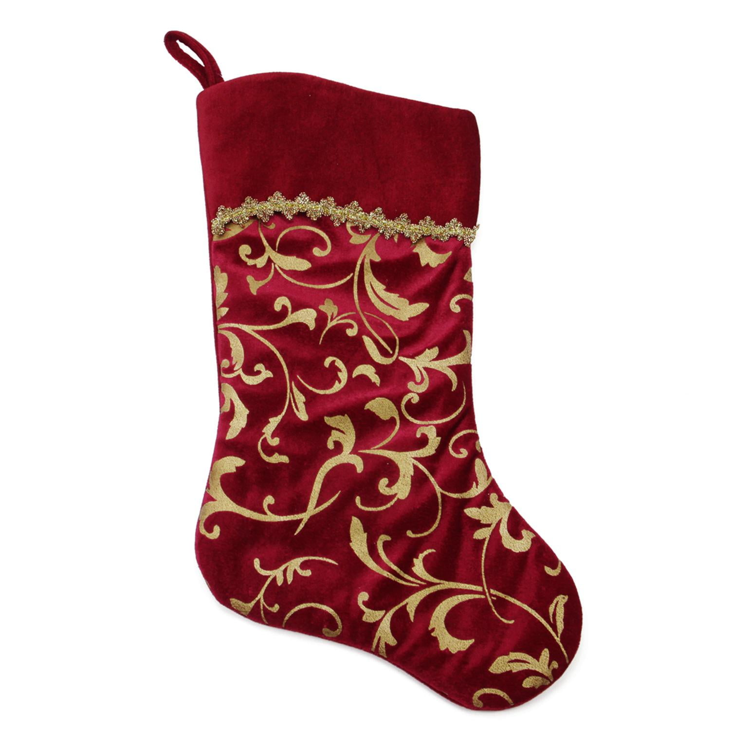 20" Elegant Burgundy Red and Gold Flourish Design Christmas Stocking Elegant Christmas Stocking