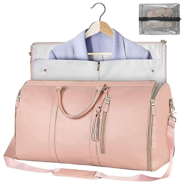 PU Leather Travel Bag Women's Large Duffle Bag Waterproof Garment Bag XC Pink