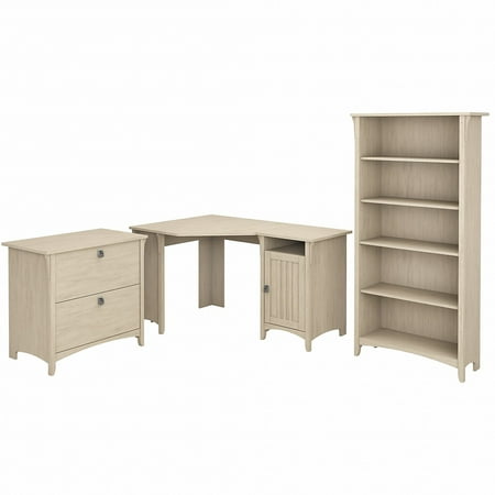 UPC: 0042976102913 | Bush Furniture 55W Corner Desk w/Lateral File Cabinet and 5-Shelf Bookcase White SAL013AW