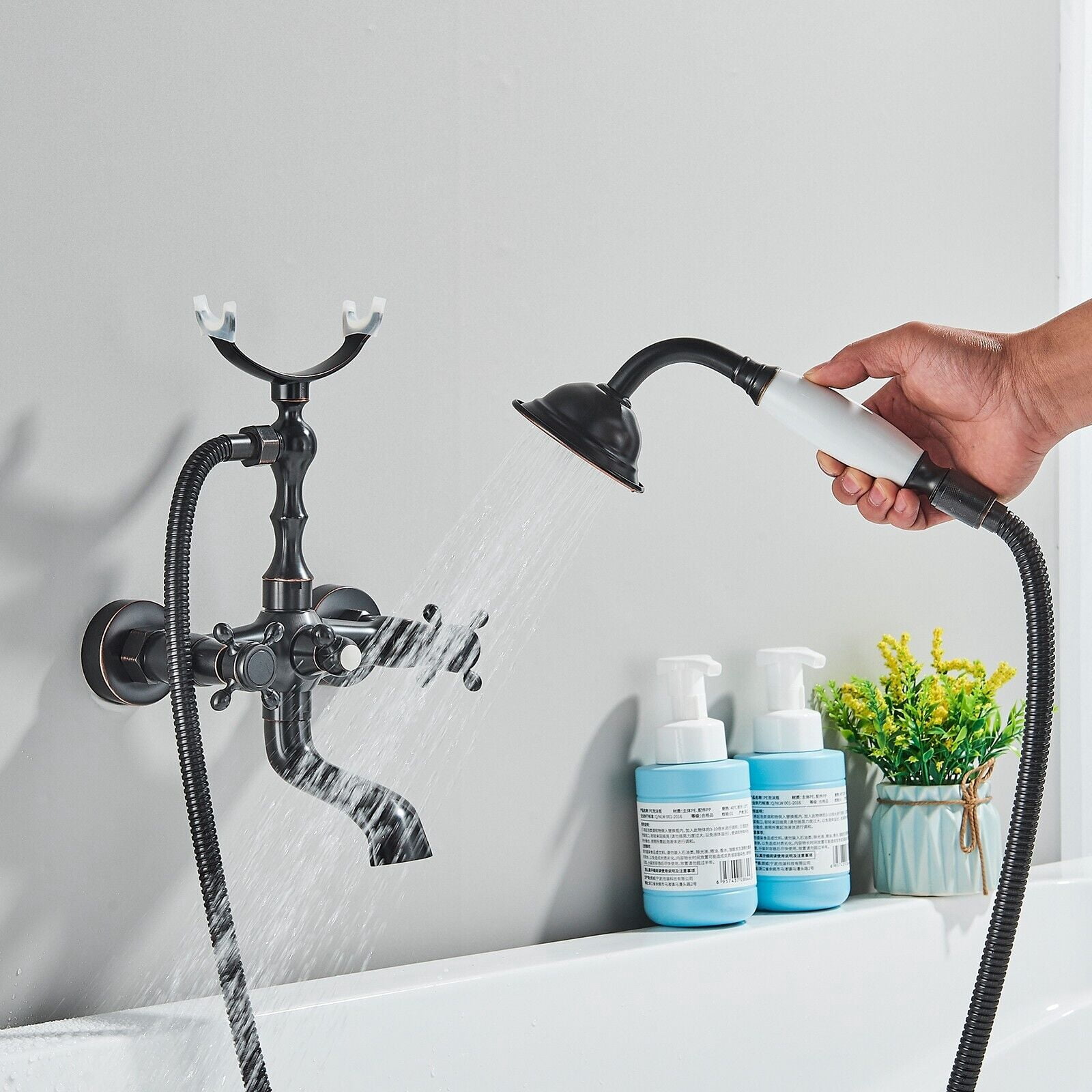 Clawfoot Bathtub Faucet Wall Mount with Hand Held Shower Faucet Set Tub Filler