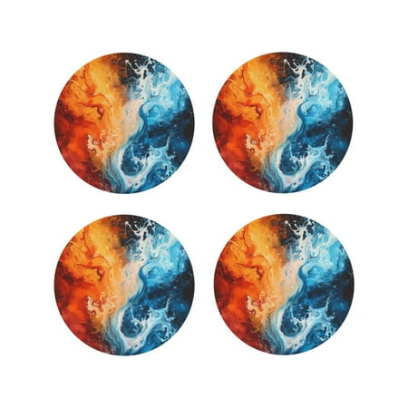 

Matuu Red And Blue Waves for Cup Coasters Set of 4 Leather Coasters Desk Coasters for Office Measures 4” x 4”-Round Shape